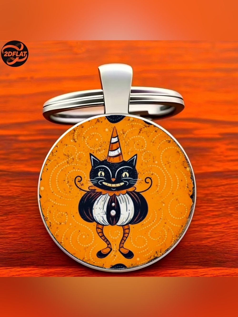 New Vintage Style Black Cat Halloween Keychain
